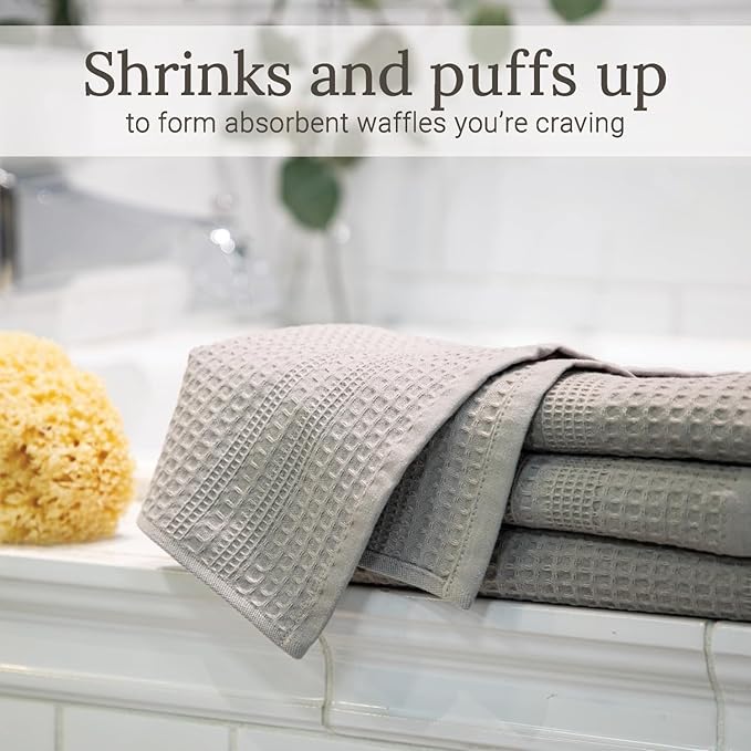 GILDEN TREE Waffle Hand Towels for Bathroom Quick Dry Towel Super Absorbent Thin 100% Cotton Lint Free, Hand Towels for Bathroom Set of 2, Classic Style (Pewter)
