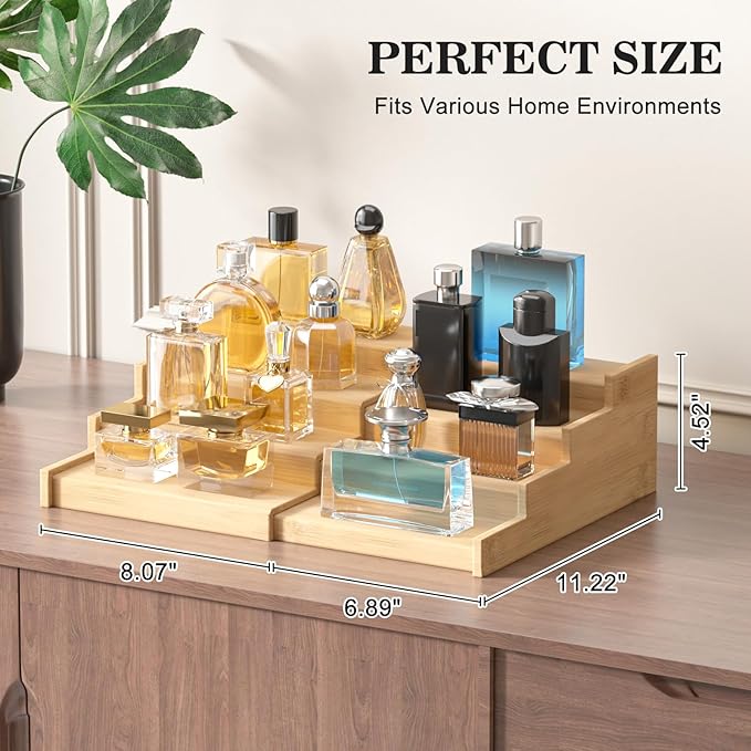 Spice Rack Kitchen Cabinet Organizer: 4 Tier Bamboo Expandable Spice Storage Display,Spice Shelves Adjustable Seasoning Organizer 8–15 Inch