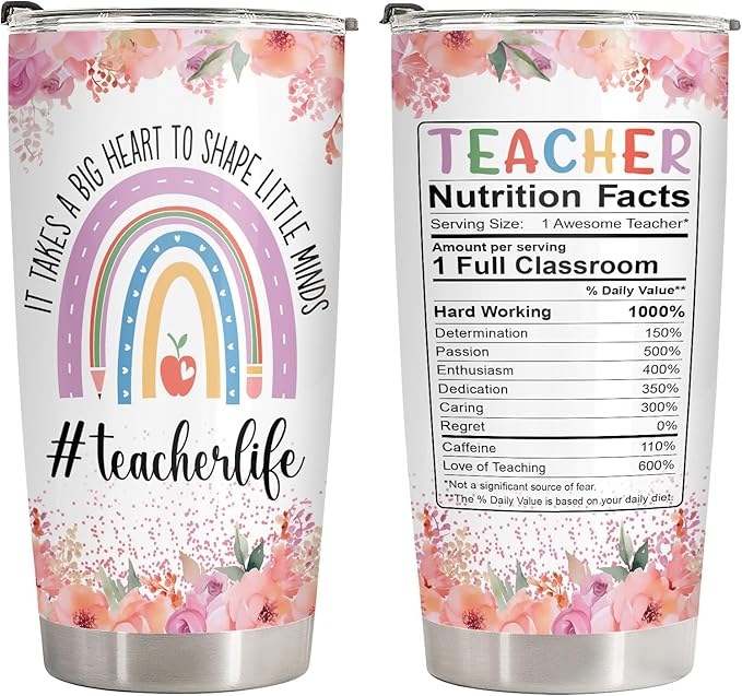 34HD Teacher Tumbler with Lid, 20oz Stainless Steel Coach Life Mug, It Takes Big Heart To Shape Little Minds Cup, Unique Gifts for Teacher Appreciation Birthday Christmas School