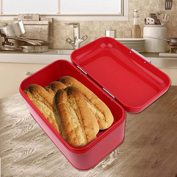 Buachois Large Bread Box,Iron Bread Box with Lid,Metal Bread Storage Bin,Bread Keeper Container,Bread Containers Storage,Modern Solid Color Retro Style,for Kitchen Counter (A)
