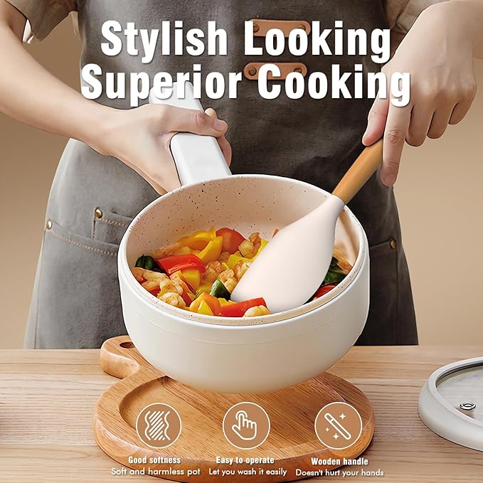 Silicone Cooking Utensils Set - Silicone Kitchen Utensils for Cooking Wooden Handles, 446°F Heat Resistant Kitchen Utensil Spatula Sets w Holder, Gadgets for Non-Stick Cookware BPA FREE (Khaki)