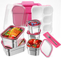 DaCool Stainless Steel Lunch Box Bento for Kids Adults Leakproof BPA-Free Metal Lunch Containers Tray 5-Compartment with Fork for Girls Food Snack Containers for School Outdoors, Pink