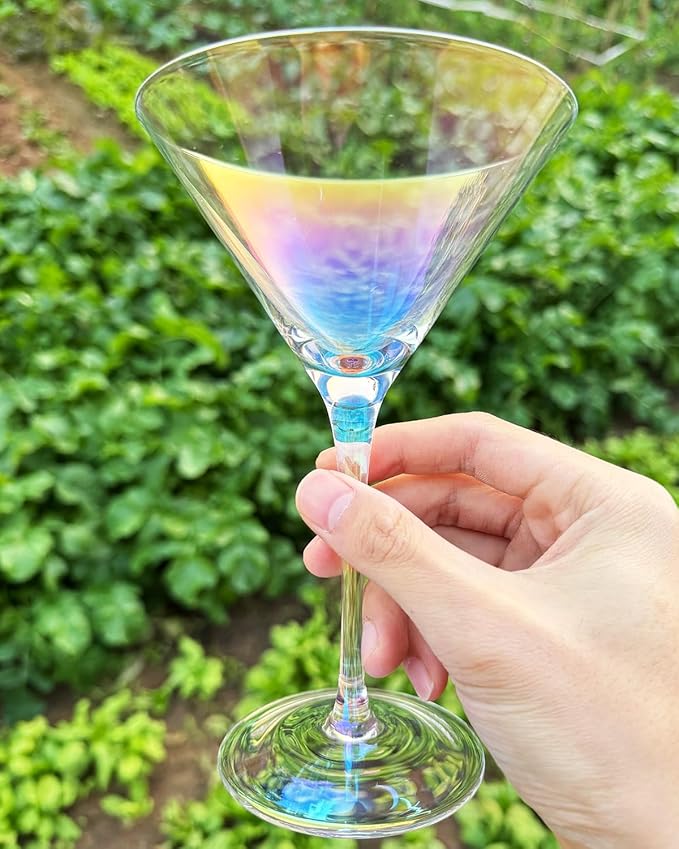 Iridescent Martini Glasses Set of 4-9 oz, Handmade Premium Crystal Cocktail Glasses, Martini, Cosmopolitan, Manhattan, Gimlet, Pisco Sour, Christmas Gifts for Men Women, Iridescent