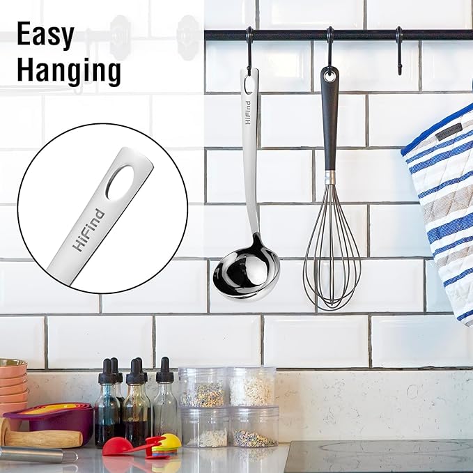 Kitchen Stainless Steel 11.2 Inches Round Soup Ladle Ergonomic Handle, Perfect For Stirring, Serving Soups, And More - Heavy-Duty Metal Ladle Chef Craft Select Serving Ladle