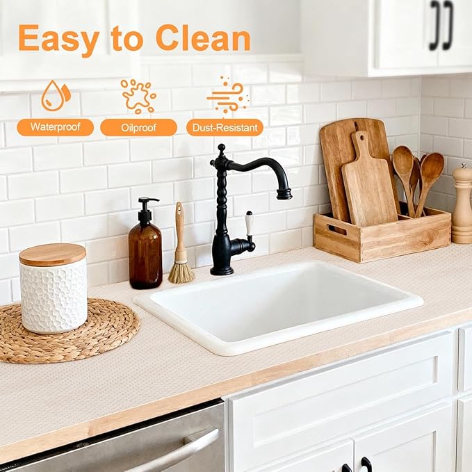 FEXIA Shelf Liner 24 Inch x 20 FT Clear Non Slip Waterproof Cabinet and Drawer Liner for Kitchen Cabinet Refrigerator Pantry Closet Durable Non Adhesive