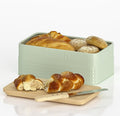 Bread Box for Kitchen Countertop - Metal Bread Storage with Bamboo Cutting Board Lid & Bread Knife, Corner Bread Container for Homemade Bread and Toast, Green