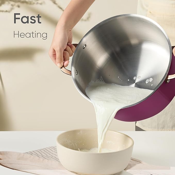 CAROTE 6QT Fully-Clad 3-Ply Stainless Steel Stockpot with Lid Small Kitchen Pot,Outer Ceramic Layer,Even Heating, Fits all stoves,Oven & Dishwasher Safe,Stay Cool Handle,Purple (PFAS/PFOA/PFOS Free)