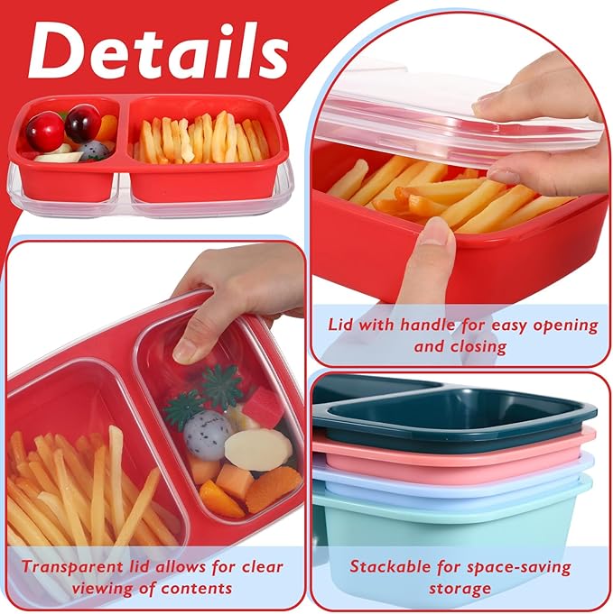 Honeydak 5 Pack Lunchable Snack Containers 2 Compartment Divided Bento Snack Boxes Reusable Meal Prep Containers with Lids Lunch Food Storage Box for School Work Travel(Melon Color)
