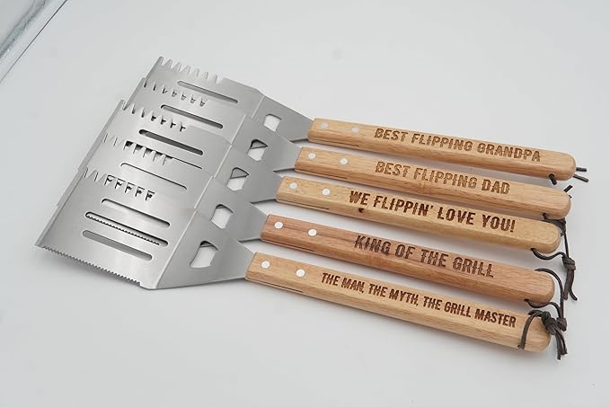 Grill Spatula for Kitchen, Stainless Steel BBQ Scraper, Customized Flat Top Flipper with Wooden Handle-Best Flipping DAD