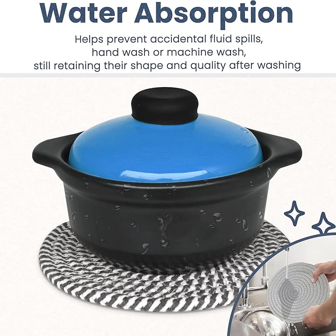 Trivets for Hot Dishes, 8 Inch for Pots and Pans, Thicken Heat Resistant With Storage Basket, Pot Holders for Kitchen, Hot Pads Kitchen Essentials, 5 Pcs