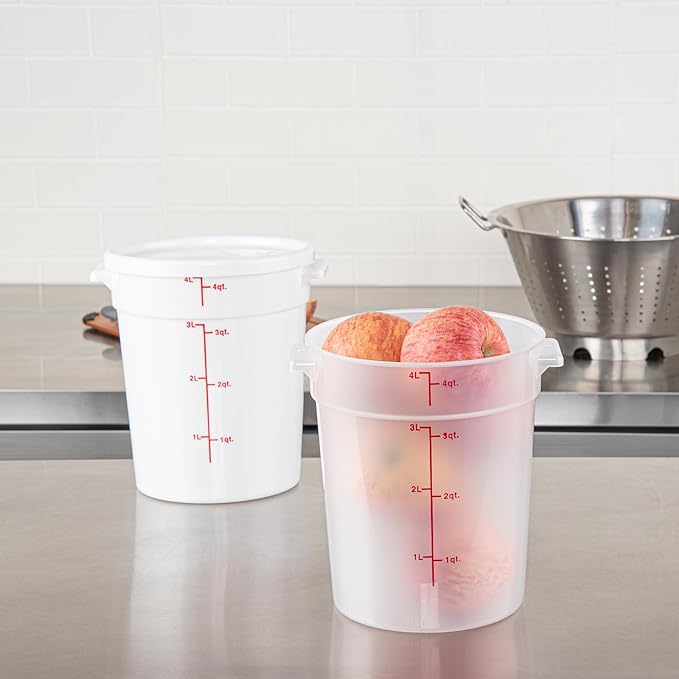 Restaurantware-Met Lux 4 Quart Food Storage Containers, 10 Translucent Storage Containers - Lids Sold Separately, Red Volume Markers, Dishwashable Containers, Side Handles, For Storing Foods