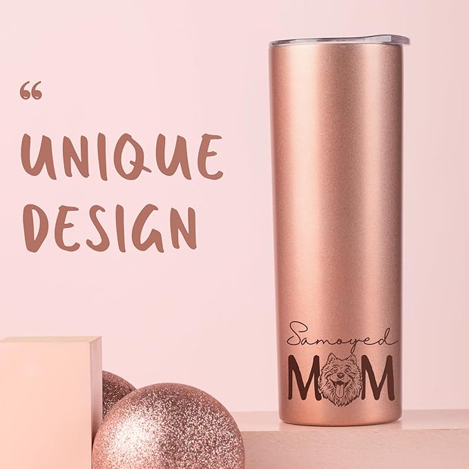 Onebttl Samoyed Dog Mom Gifts, Dog Lover Gifts for Women, Best Dog Mom Ever, 20 oz Rose Gold Insulated Tumbler