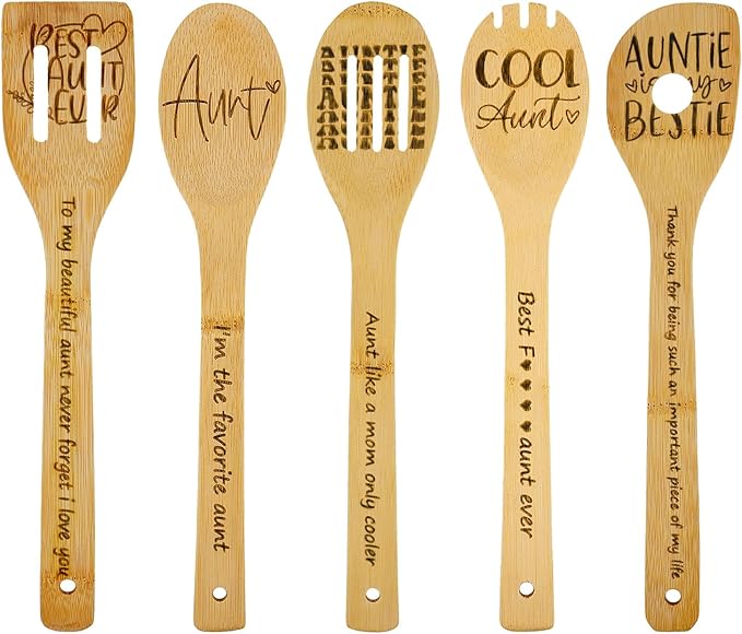 Gifts for Aunt,Aunt Gifts From Niece,Nephew,Birthday Gifts for Aunt, New Aunt,Auntie,To Be Aunt,Aunt Announcement,Promoted To Aunt,Best Aunt Ever Gifts,Great Aunt Gifts,5PCS Aunt Wooden Cooking Spoons