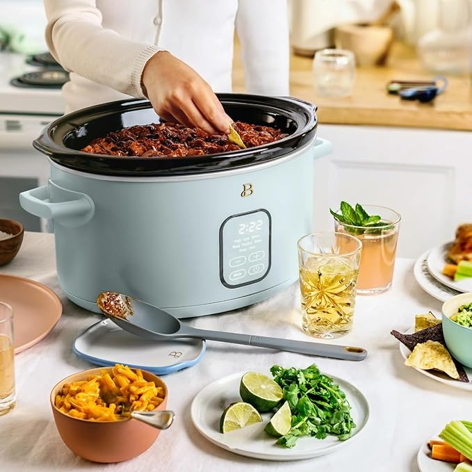 Beautiful 6 Qt Programmable Slow Cooker with Touch Control, Digital Timer and Keep Warm Function – Large Electric pot Capacity Kitchen Appliance by Drew-Barrymore (Hydrangea)