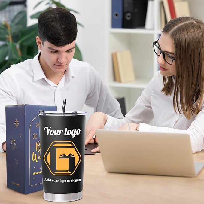 Personalized Coffee Tumbler with Pictures Text Logo Name, 20oz Stainless Steel Tumbler with Lid and Straw, Coffee Travel Cups, Personalized Christmas Birthday Gifts for Women Men Office