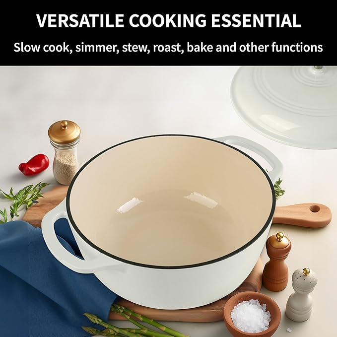Premium Enameled Cast Iron Dutch Oven for Bread Baking | Non-Stick 5.5QT Oval Bread Oven with Lid | Perfect for Sourdough, Loaf, and Artisan Baking (Round Cream, 5.5 QT)
