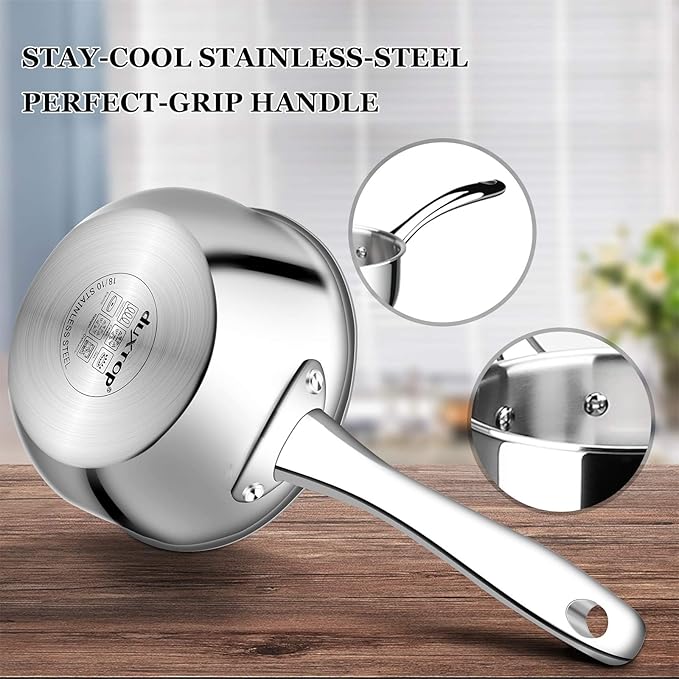 Duxtop Whole-Clad Tri-Ply Stainless Steel Saucepan with Lid, 1.6 Quart, Kitchen Induction Cookware