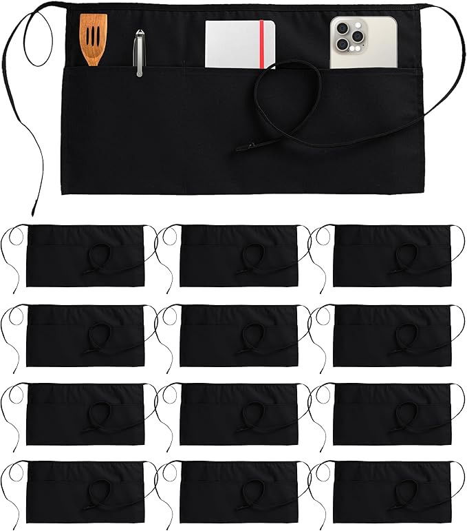 Utopia Wear 12 Pack Server Apron with 3 Pockets, Waist Apron for Waiter Waitress, 12 Inches