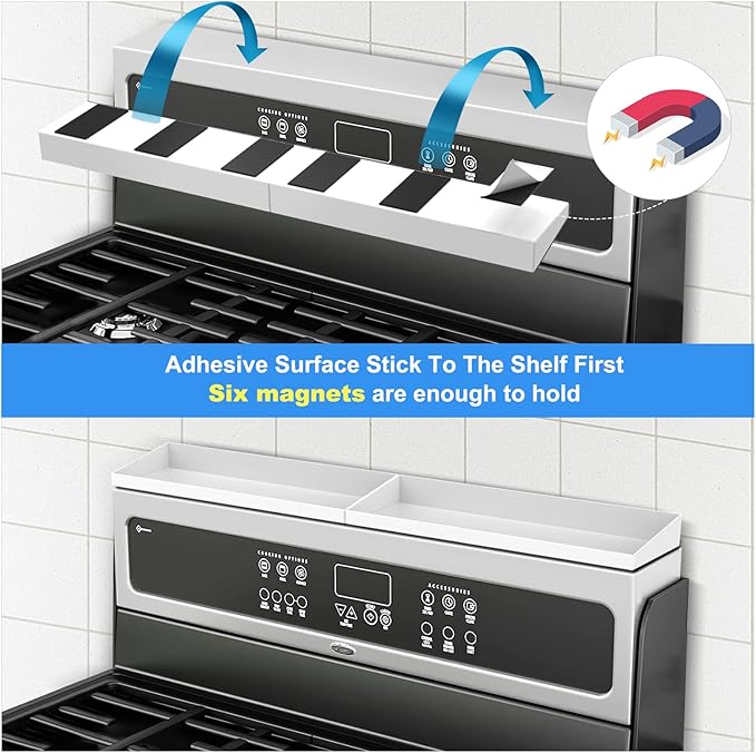 30" Magnetic Stove Top Shelf Spice Rack,2 Pack 15" kitchen Seasoning Organizers Storage Gadgets Spice Rack Over The Stove Shelf Metal (White-2 Pack 15")