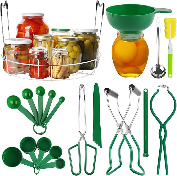 Kalolary Kitchen Canning Starter Kit - 19PCS Supplies with Rack, Tong, Funnel, Jar Lifter for Fruits, Vegetables & Pickle