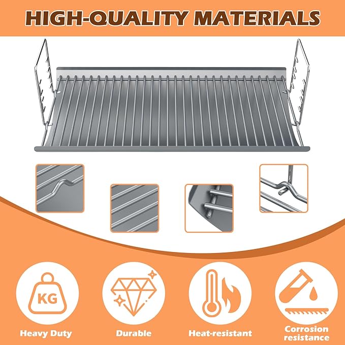 27 Inch Ash Pan Replacement Parts for Char Griller 1224, 1324, 2121, 2222, 2727 and Charbroil Grills, Charcoal Tray with 2pcs Fire Grate Hanger Set