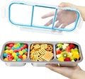 Snack Containers, Stainless Steel Snackle Box Leakproof 3-Compartment Metal Bento Box with Airtight Lids, Reusable Food Storage Container for Lunch, Travel, Picnics, and Office