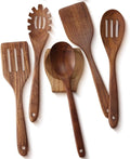 OOZi Wooden Spoon for Cooking Set – Premium 6-Piece Acacia Wooden Utensil Set with Spoon Rest, Nonstick Safe Spoons & Spatulas for Stirring, Serving, Tossing Salad & Kitchen Gifts