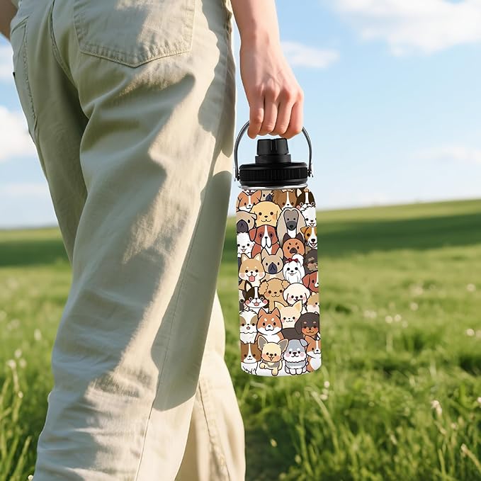 32 oz Insulated Water Bottle, Stainless Steel Water Bottles, Sports Travel Bottles, Cute Dogs Water Bottle Gifts for Men Women Dog Lovers (1pcs)