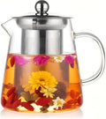 Glass Teapot with Stainless Steel Infuser, Borosilicate Tea Kettle, Clear Tea Maker for Loose Leaf Tea (950ML)