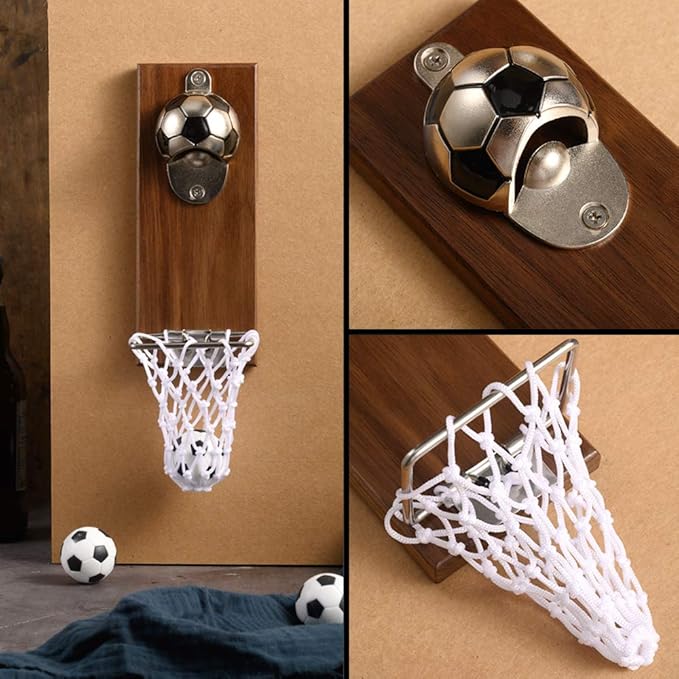 Soccer Bottle Opener with Cap Collector Catcher,Magnetic Refrigerator Paste Bottle Opener，Ideal Gift for Soccer Fans and Beer Lovers, Use as Bar Decoration
