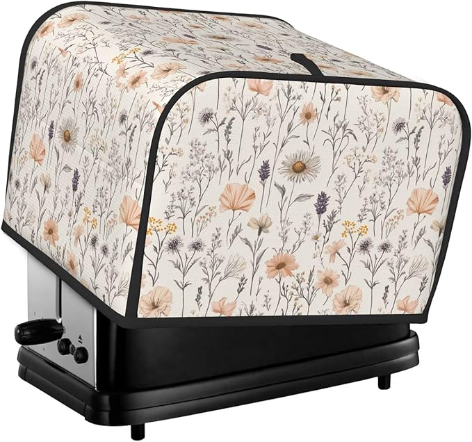 Toaster Cover 4 Slice Vintage Botanical Flower Leaf Kitchen Small Appliance Covers with Pockets Dust and Fingerprint Protection