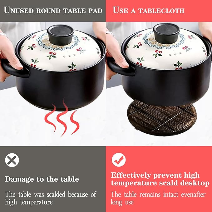 Wooden Placemat Set, Kitchen Wooden Heat Mat, Heat Resistant Mat for Hot Dishes/Pots/Bowls/Teapots/Fondue Holders, Non-Slip and Durable, Round (Set of 3), Two Small and One Large