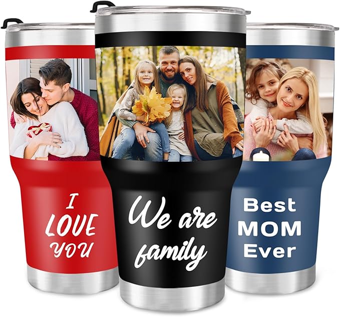 Personalized Tumbler with Logo Pictures Text Name, Custom 30oz Stainless Steel Tnmbler, Personalized Mug Cup, Fathers Day Anniversary Wedding Christmas Birthday Gifts for Women Men Office (30uv)