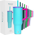 Elemental 40 oz Tumbler with Handle and Straw - Spill Proof Insulated Stainless Steel Commuter for Hot and Cold Beverages - Travel Coffee Mug with 2 Straws & Spill Proof Lid - 40oz - Blue Tie Dye
