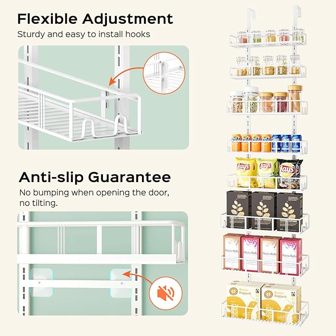 White 8-Tier Over The Door Pantry Organizer, Pantry Organization And Storage, Metal Hanging Spice Rack Shelves Door, Home & Kitchen Essentials, Laundry Room Bathroom Organization