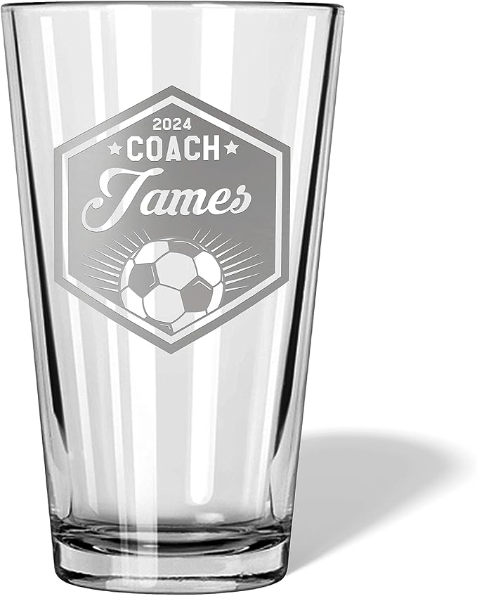 Soccer Coach Beer Glasses - Soccer Coach Gifts Personalized Coach Pint Glass Engraved Coach Award Soccer Beer Glass End of Season Gifts Coach (Soccer, Single Pint Gift Box)