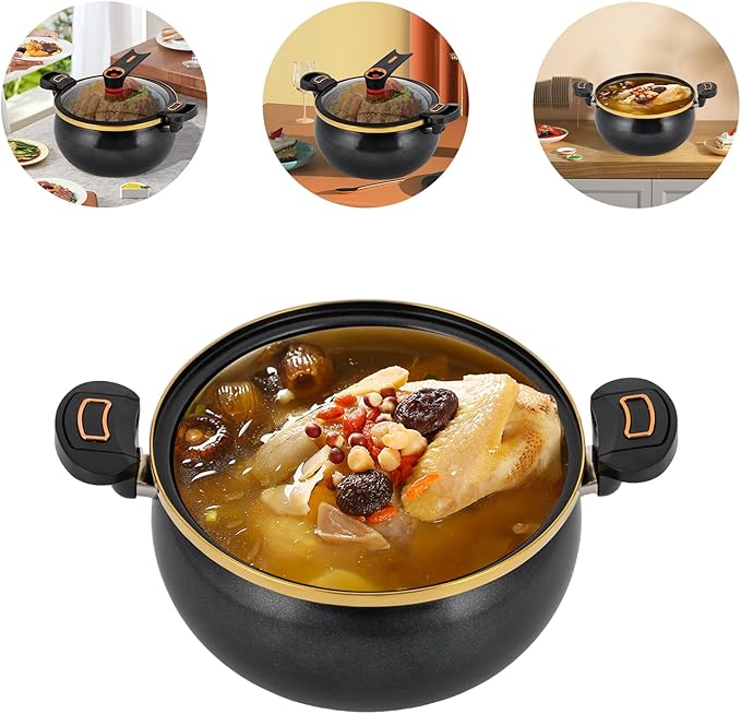 8L Micro Pressure Cooker, Non-Stick Pot Multi-Function Micro Pressure Cooking Pot for Induction Cookers, Gas Cookers, Electric Ceramic Stoves, Halogen Stoves (Black)