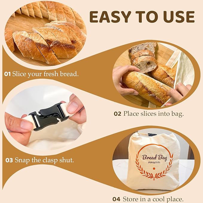 PIPI&TITI Reusable Beeswax Bread Bag for Homemade Bread (2-packs),Zippered Bread Bag for Sourdough Storage,17x12.6 inches Food Storage,Portable Cotton and Beeswax Bag,Freezer-Friendly