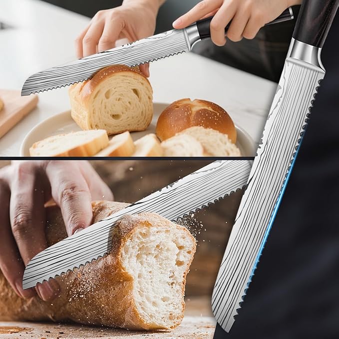 1-Piece Premium Japanese Kitchen Knife Set - Imperial Collection, Laser Damascus Pattern, 440A Stainless Steel Ultra Sharp for Fast Cutting (Redwood 1M)