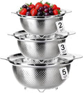3 Pcs Stainless Steel Colander Strainer Set Metal Colander for Kitchen Pasta Strainer for Rice Food Fruits Spaghetti Vegetables (2QT, 3QT, 5QT)