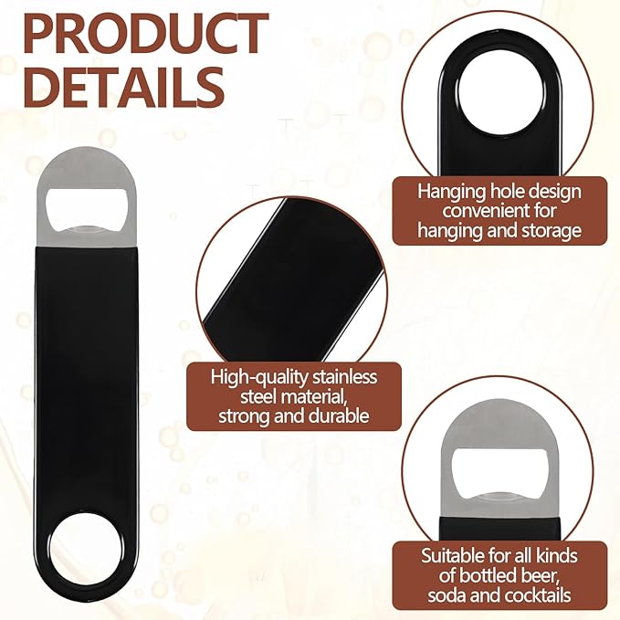 Zopnny 12 Pack 7 Inch Beer Opener with Rubber Coated, Flat Beer Bottle Openers, Stainless Steel Beer Openers(Black)