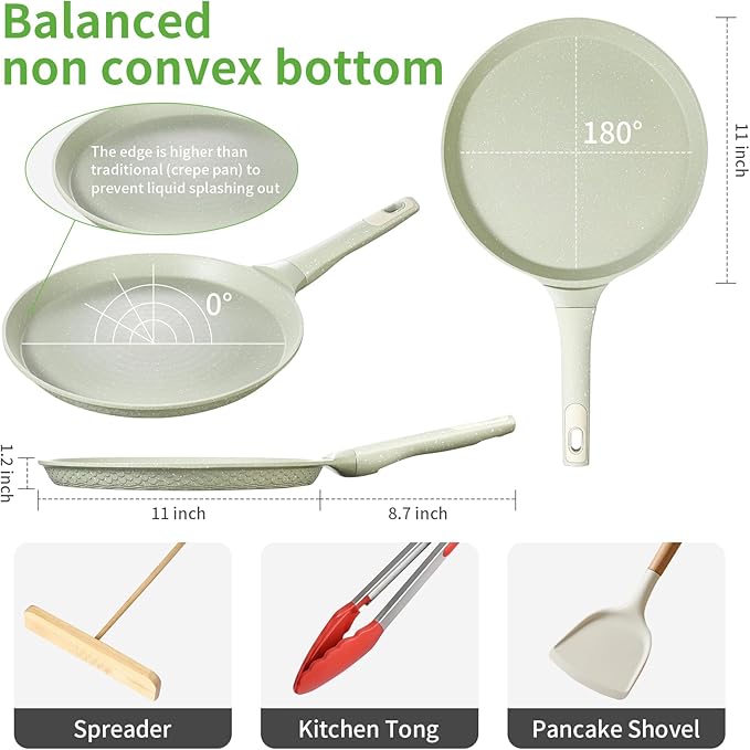 Nonstick Crepe Pan, Coating Induction Compatible Skillet Griddle | Dosa Tawa Pan for Roti, Tortillas & Pancakes | Eco-Friendly 100% Free PFOA,PFAS, Lightweight with Cool-Touch Handle