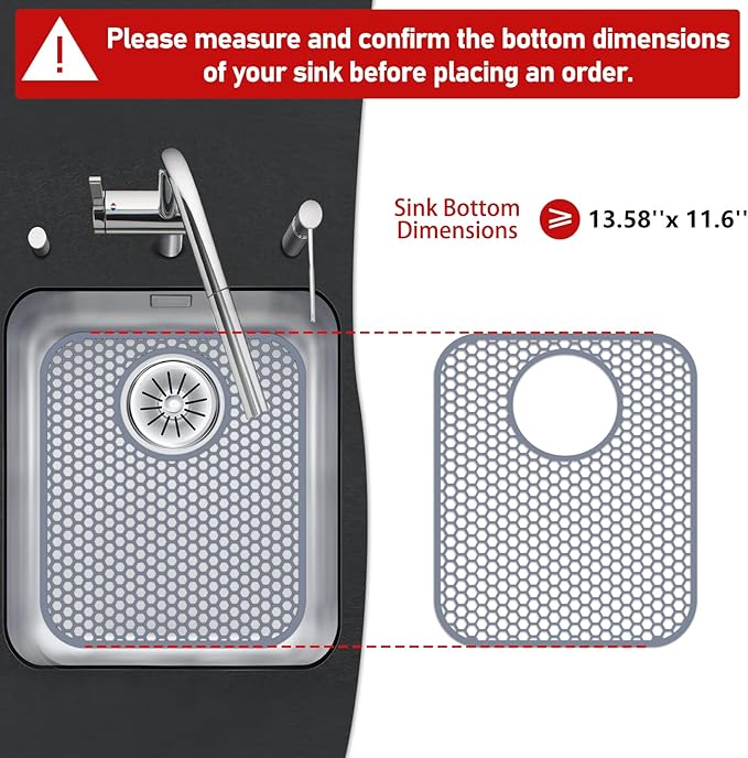 2 Pack Silicone Kitchen Sink Protector Mat with Rear Drain - 13.58''x 11.6'' Kitchen Sink Accessory, Folding Non-Slip Heat Resistant Mat Grid for Bottom of Porcelain Stainless Steel