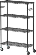 Wire Shelving on Wheels, 4-Tier Metal Rolling Storage Shelves Adjustable Steel Rack Organizer, Standing Wire Industrial Shelving for Kitchen Garage Pantry Office (4-Tier Shelf)