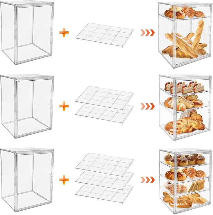 Extra Large 4 Tiers Clear Bread Box for Kitchen Counter, Acrylic Bread Keeper Stackable Storage Container Plastic Bread Bin Holder with Magnetic Door for Pantry Countertop