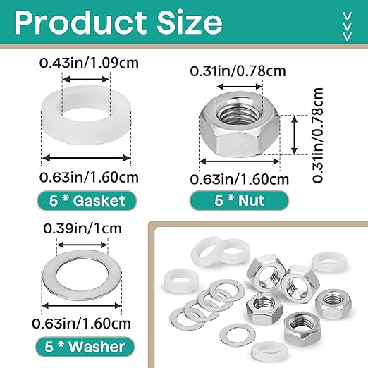5 Sets Pressure Cooker Gauge Fastener Pack 82248 Fit for Presto Pressure Canner Steam Gauge 85772 82237 82121 - Gauge Gasket Replacement Parts Including Rubber Gasket, Stainless Steel Nut and Washer