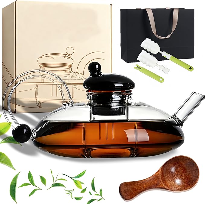 Electric Glass Teapot with Warmer - 20 Oz Glass Electric Tea Kettle with Infuser, 9-Temperature | 1000w Heating Ceramic Stove, TeaPot Set with Infuser for Loos Tea & Coffee (Translucent-without Base)