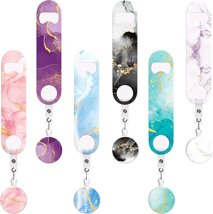 6 PCS Bottle Opener, Retractable Stainless Steel Beer Opener with Round Badge Colorful Flat Beer Bottle Openers with Belt Clip for Kitchen Restaurant Party 4.92" x 1.18"