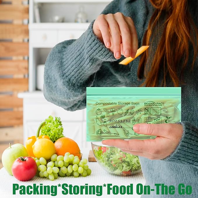 Compostable Snack Storage Zip Bags, 300 Count | 2 Mil | 6.5 IN x 3.25 IN, Freshness Easy Open Biodegradable Eco-Friendly Reclosable Compost zipper Bags for Food On the Go