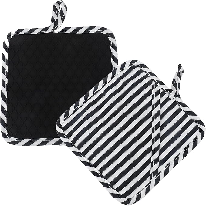 Pot Holders for Kitchen 2 Pack Heat Resistant Hot Pads for Kitchen Counter Decor, Silicone Non-Slip Hot Pads with Soft Cotton Lining Pot Holder Trivets for Kitchens Oven Cooking Baking Pans, Black